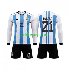 Argentina 3 Stars Paulo Dybala 21 Domaći Dječji Nogometni Dres World Cup 2022 Dugim Rukavima